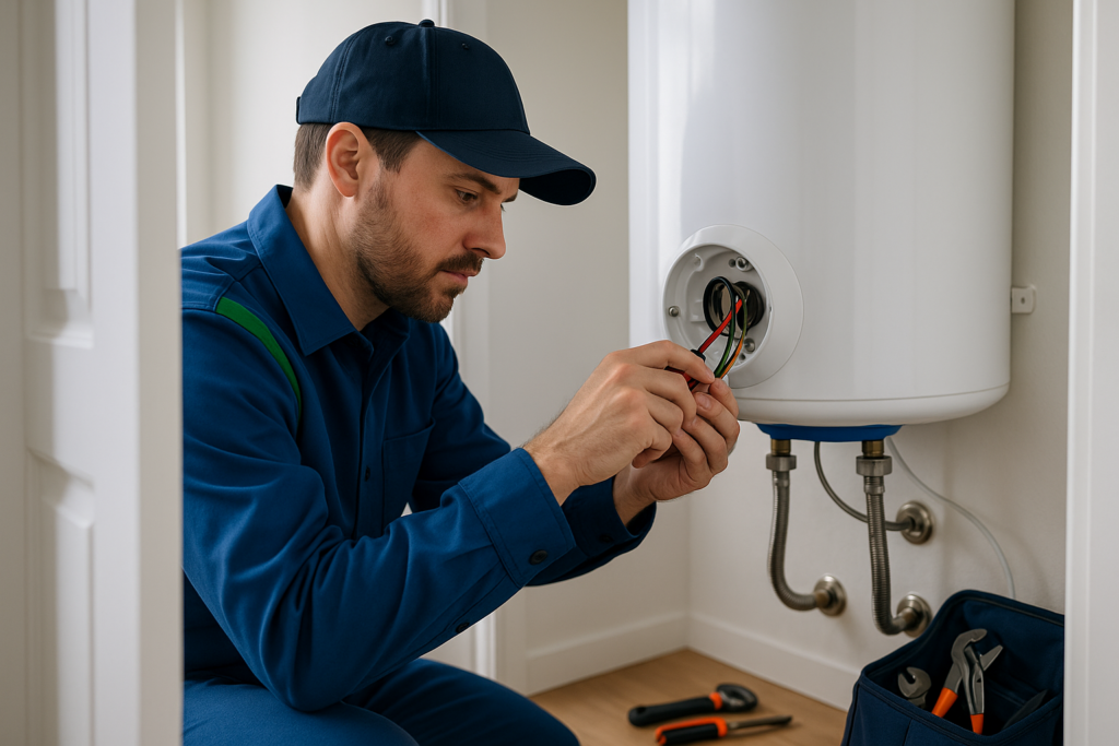 Plumber connecting an electric water heater