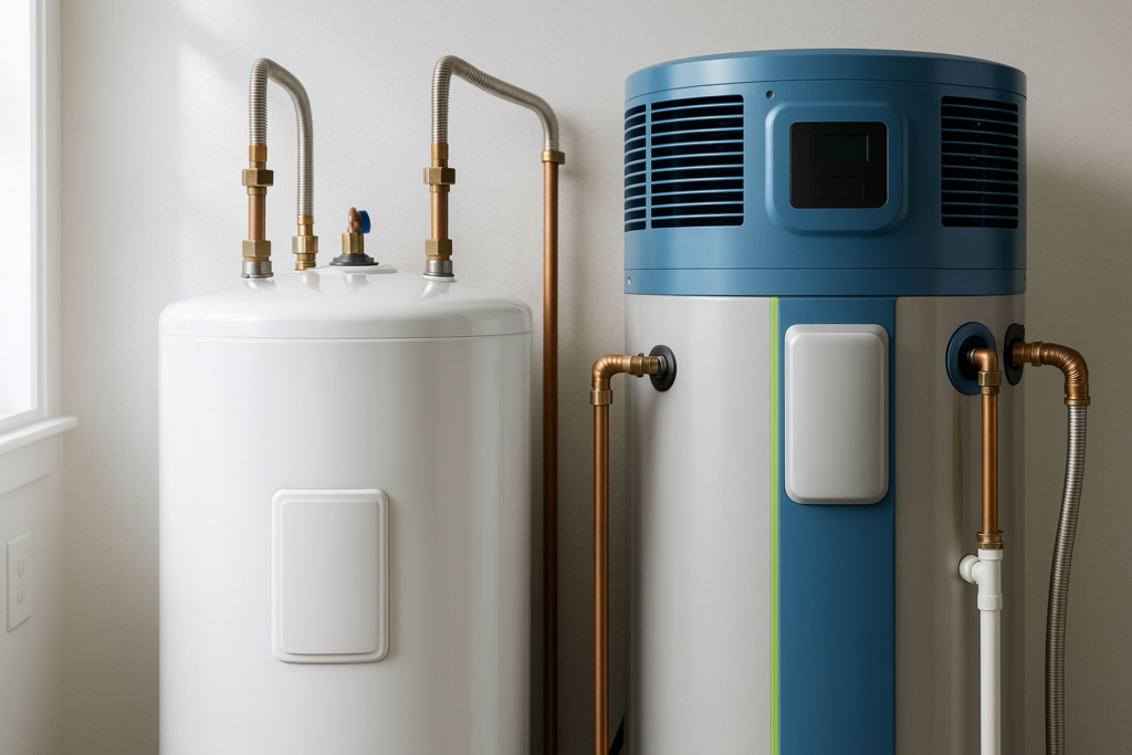 Modern electric water heater installed in a home