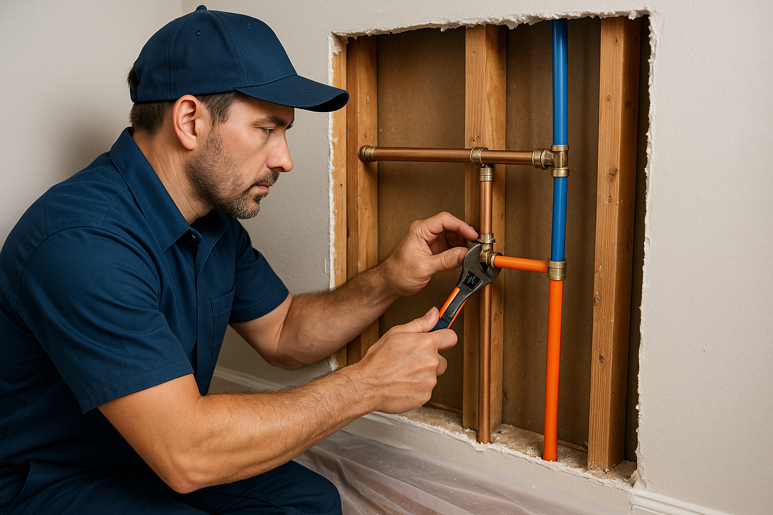 Plumber installing new water lines